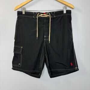 Polo Ralph Lauren Nylon Board Shorts Trunks Lined Fly Black Men's Sz M